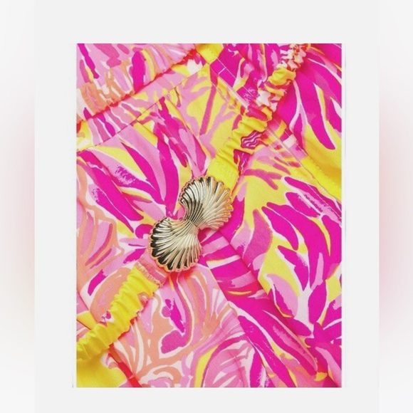 Lilly Pulitzer Bri V-Neck Cotton Midi-Dress - Calla Yellow Floral Coral - Size 4 - Picture 6 of 11